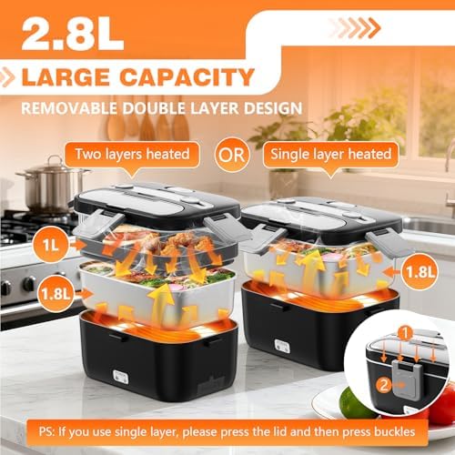 Electric Lunch Box for Adults, 2.8L Double Layer Heated LunchBox