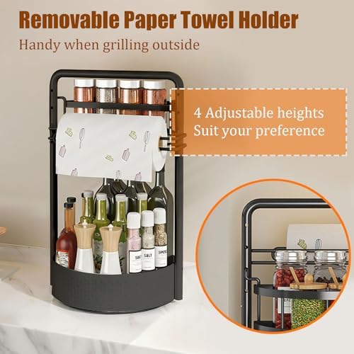 Rotating Spice Rack with Paper Towel Holder, Black