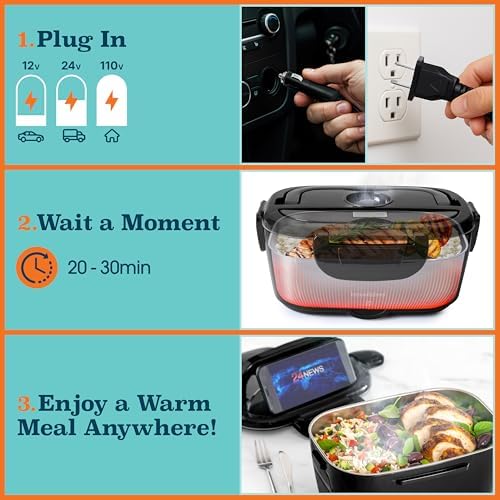Electric Lunch Box for Adults 100W Heated Lunch Box For Men 1.5L Stainless Steel Portable Food Warmer, 12/24/110V for Travel & Work, Loncheras Electricas Para Calentar almuerzo