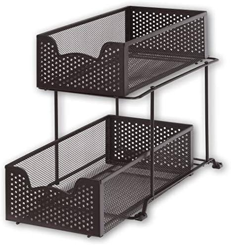2 Tier Sliding Cabinet Basket Organizer Drawer, Bronze