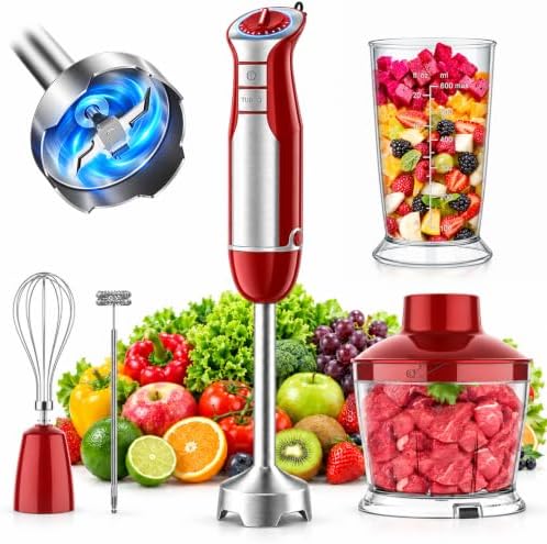 5-in-1 Immersion Blender Handheld 1000W, 6-Speed Hand Mixer, Red by Unknown