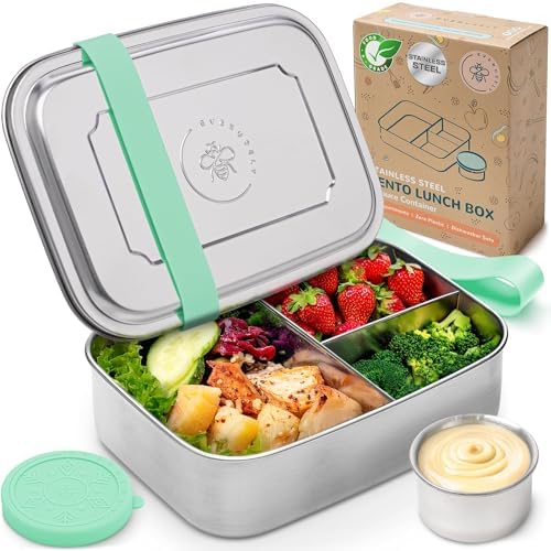 Stainless Steel Bento Box + Condiment Container - Green, 60oz / 1.8 L