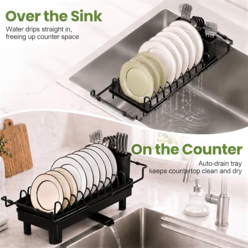 Over Sink Dish Drying Rack - Expandable 14"-22" Small Dish Drainer