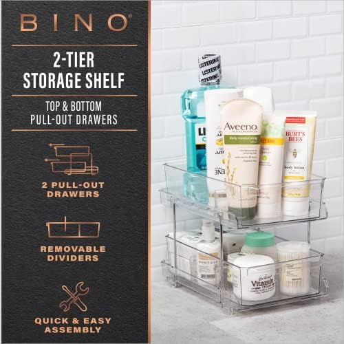 2 Tier Clear Storage Organizer with Dividers | Slide Out Drawer for Under Sink or Medicine Cabinet | Bathroom Closet, Vanity, Pantry Organizer | Under Cabinet Storage for Bathroom and Kitchen