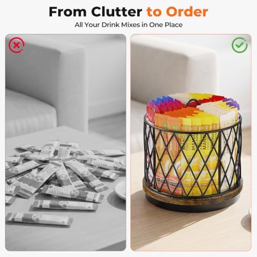 Drink Packet Organizer, 4-Compartment Rotating Drink Mix Holder