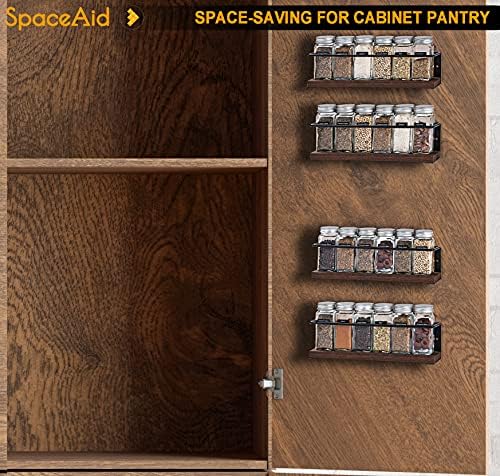 Spice Rack Organizer for Cabinet Door or Wall Mount (4 Pack) with 415 Spice Labels - Wood Hanging Seasoning Shelf for Cupboard Pantry or over the Stove