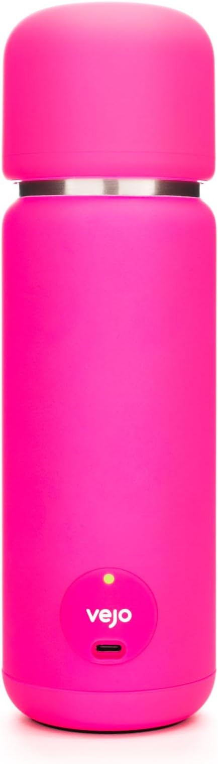 VEJO 12oz Electric Protein Shaker Bottle – USB Rechargeable Powder Mixer for Protein Shakes, Pre-Workout, Creatine | No Clumps, No Ball | 6-Blade Blending | BPA-Free | Gym Bag Travel Size | Neon Pink