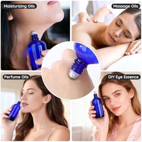 Segbeauty 3.4oz Thick Glass Roller Bottles for Essential Oils, 5pcs Blue Empty Rollerball Bottles for Oil, 100ml Refillable Roller Ball Applicator for Perfume Oil Eye Essence, Glass Roll On Bottle - Image 6