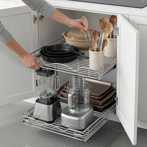 2-Tier Pull-Out Cabinet Organizer for Kitchen, 15" W x 21”D x 16.5" H