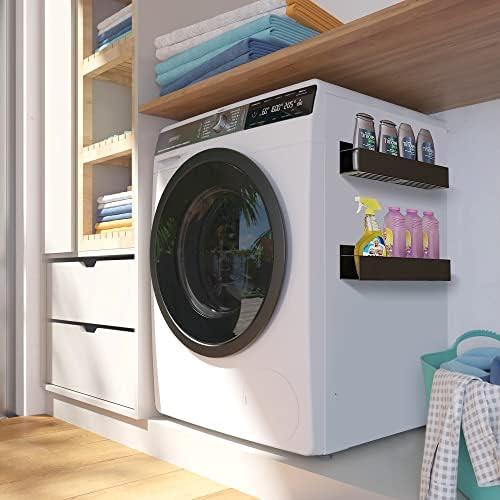 2 Pack Magnetic Shelves for Washing Machine, Laundry Organizer and Storage, Magnetic Spice Rack for Refrigerator, Holds 12 pounds each, Black Steel