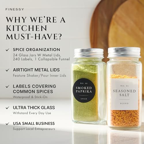 Thick Glass Spice Jars With Labels, Airtight Metal Lids 4oz 24 Pack