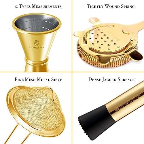 12 Pieces Boston Cocktail Shaker Set, Mixology Bartender Kit, Gold