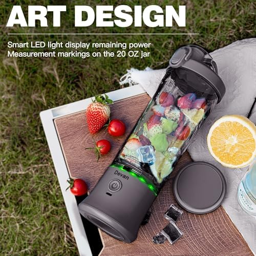 Portable Blender, Shakes and Smoothies 20 Oz Electric Protein Shaker Bottle, USB-C Rechargeable, Mini Small Cordless Blender Cup Kitchen Travel Gym.