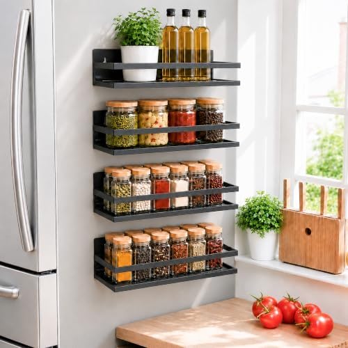 Magnetic Spice Rack 4-Pack – Heavy-Duty, Rust-Resistant