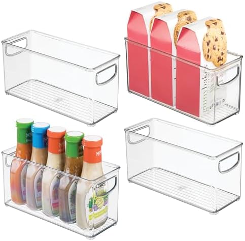 Slim Clear Plastic Stackable Storage Bin, Tall Narrow, 4-Pack