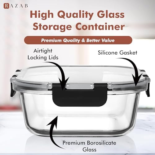 2 PC 1200ML / 41 Oz Glass Food Storage Containers with Lids - Airtight & Leakproof - Microwave/Oven/Freezer Safe - BPA Free - Ideal for Meal Prep, Storing Leftover & Lunch