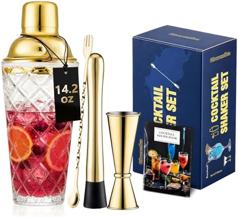 Cocktail Shaker Set with Jigger, Bar Spoon & Muddler