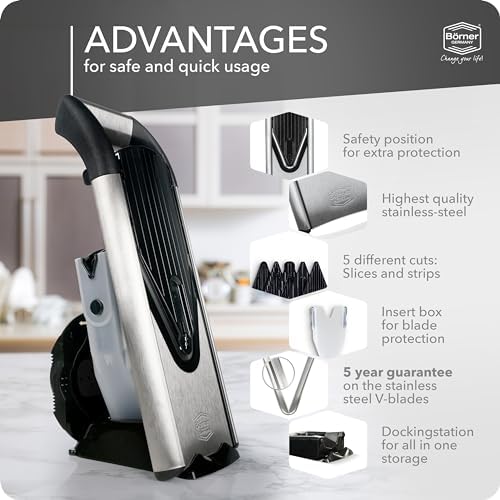 Börner Mandline Slicer V6 (Profi Set) • Stainless Steel Slicer with V-Blade • Adjustable Vegetable Slicer for Vegetables & Fruits • Slices, Strips & Dices in Various Thicknesses • Grater - Image 5