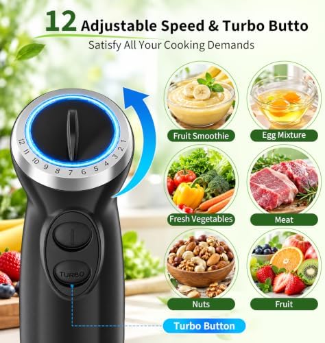 5-in-1 Immersion Blender Handheld 1000W, 12-Speed Hand Mixer, Black - Image 4