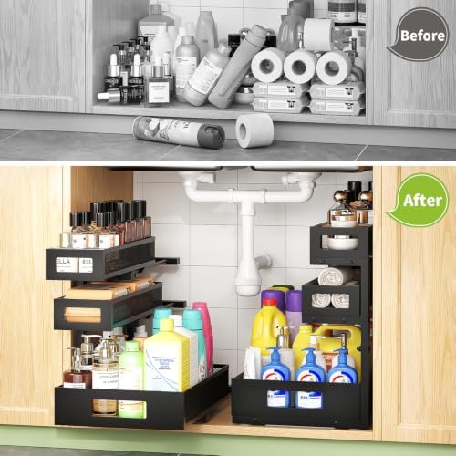 Under Sink Organizer,3-Tier Heavy Duty Pull out Cabinet Organizer Shelf