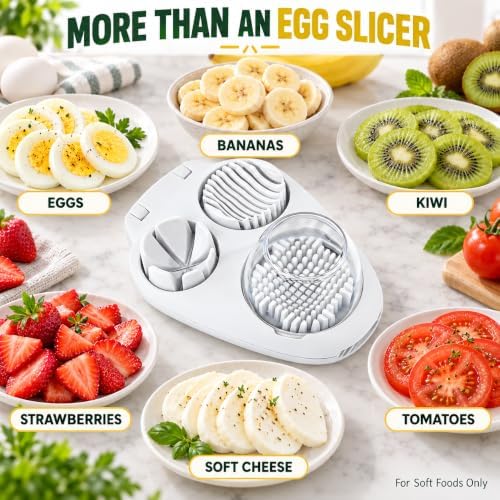3 In 1 Egg Slicer for Hard Boiled Eggs,3 Slice Modes Egg Cutter,Stainless Steel Dicer for Strawberry Mushroom Grape Cherry, Multifunctional Food Cutter Slicer for Home Kitchen Chopper Gadgets (Yellow)