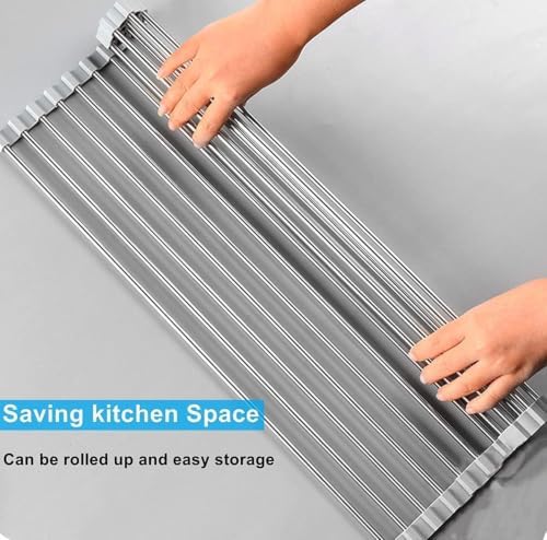 Extra Large 20.5"x13.7" Roll Up Dish Drying Rack Over The Sink Dish Drainer for Kitchen Counter, Sink Drying Rack Drying Mat Folding Rack Kitchen Sink Organizer Home Essentials