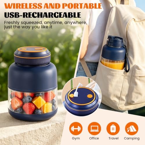 800ml Portable Wireless Juicer Cup with Double Lid, Electric Juicer Cup, Usb Rechargeable, Household Appliances Juicers Blender for Shakes Ice Crushing Fruits & Vegetables, for Travel Gym Offices - Image 5