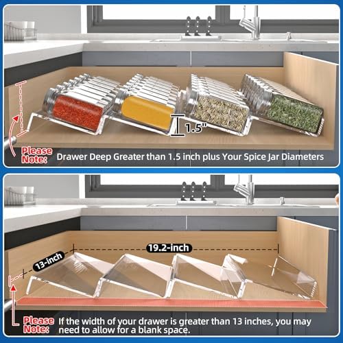Clear Spice Drawer Organizer, 4 Tier Acrylic Seasoning Rack, Small