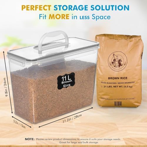 2 PC (11L | 372 oz) Flour Sugar Storage Containers with Easy Carry Handle - Plastic Extra Large Food Storage Containers with Lids for Rice Cereal, BPA Free & Airtight Kitchen Pantry Organization