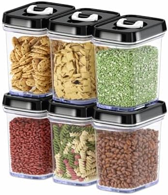 Airtight Food Storage Containers with Lids – 6 Piece Set Air Tight Kitchen Storage Containers for Pantry Organization and Storage - Clear Plastic BPA-Free - Keeps Food Fresh & Dry