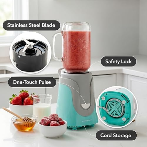 OVENTE Retro Personal Blender, 18 Oz Mason Jar, Turquoise BLH1002T - Image 3
