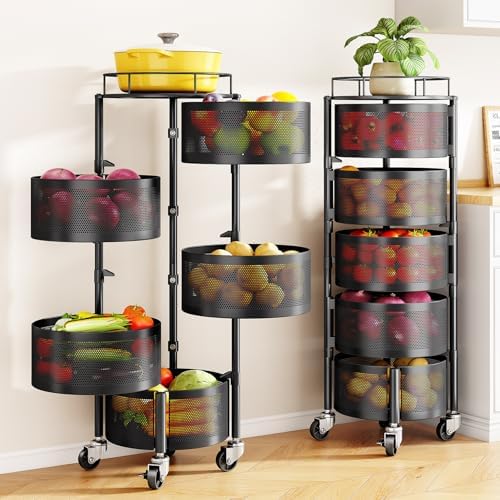 5-Tier Fruit and Vegetable Basket Bowls for Kitchen, Rotating, Black