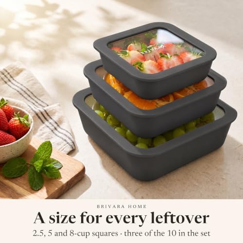 Glass Food Storage Containers with Lids, 20-Piece Set, Onyx
