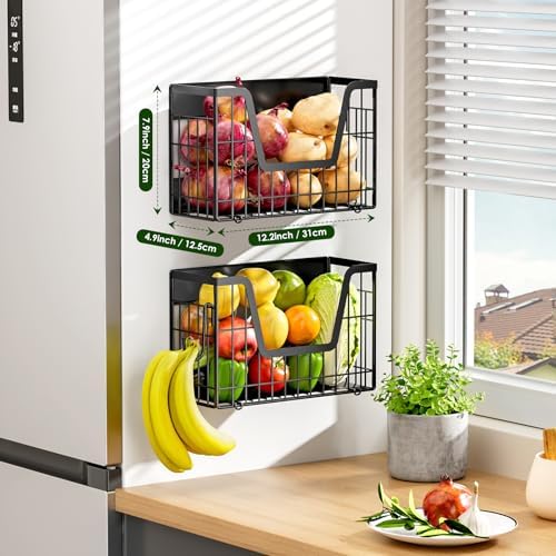 2 Pack Magnetic Shelf for Fridge, Fruit Potato & Onion Storage Bins