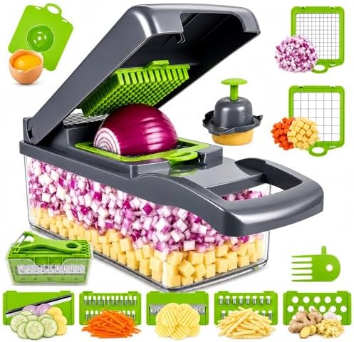 Vegetable Chopper, Onion Dicer & Mandoline Slicer with Container,Grey by KittBabby