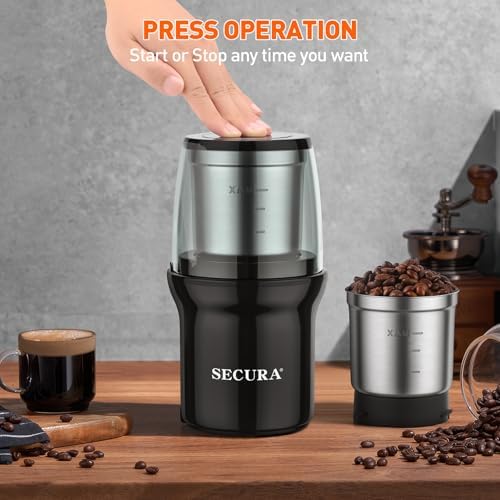 Secura Electric Coffee and Spice Grinder, 2 Removable Bowls, Black - Image 4