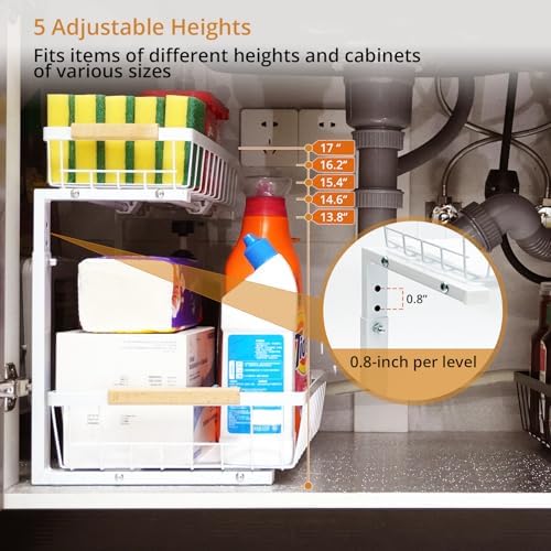 Under Sink Organizer, 2 Tier Pull Out Cabinet Organizers and Storage for Kitchen Bathroom Pantry Laundry, Adjustable Height, Slide Out Thickened Metal Storage Shelf (Black, 1 Pack)