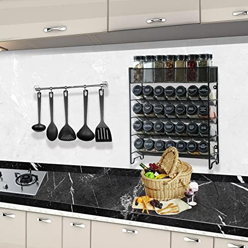 Spice Rack Organizer with 28 Spice Jars, Black Lids, Spice Labels