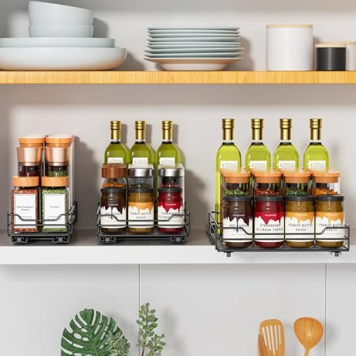 Pull Out Spice Rack Organizer, 1 Tier,4.5" Wx10.5 Dx2.5 H