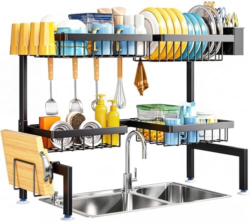 Large Over The Sink Dish Drying Rack 2 Tiers 4 Baskets