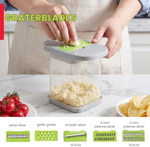 Vegetable Cutter,Food Chopper Manual Hand,for Potato Cutter & Fry Slicer - Functions as Potato Dicer,Onion Dicer,Veggie Shredder with 9 Blades,Easy to Clean, Dishwasher Safe-Essential Kitchen Gadgets - Image 3