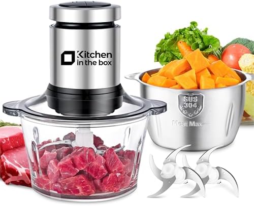 Food Processors,Small Meat Grinder & Food Chopper Electric Vegetable Chopper with 2 Bowls (8 Cup+8 Cup)& 2 Bi-Level Blades for Meat/fish/Vegetable/Baby Food,Black