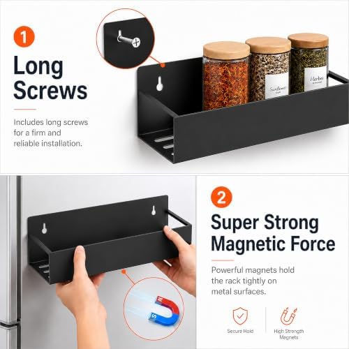 6 Pack Metal Magnetic Spice Rack for fridge, Heavy Duty