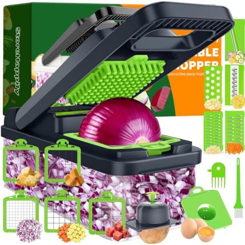 15-in-1 Vegetable Chopper 10 Blades, Veggie Cutter with Handle, Green/Grey by StoreHappily