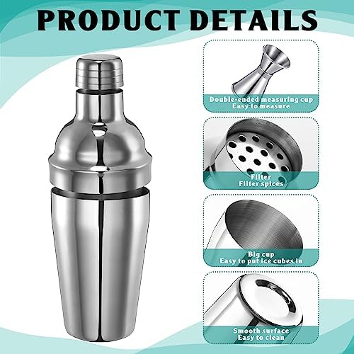 Cocktail Shaker Set Martini Shaker Bulk Stainless Steel Martini Mixer with Strainer and Double Measuring Jigger for Bar Party Home Use Wine Bar (4 Packs)