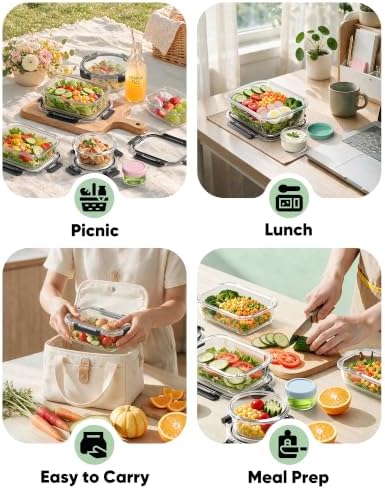 40 PCS Glass Food Storage Containers with Lids, BPA-Free