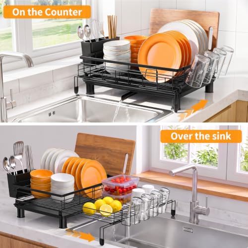 Expandable Dish Drying Rack, Stainless Steel Over Sink Dish Drainer