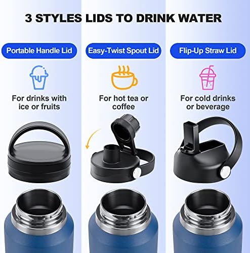 32 oz Insulated Water Bottle Stainless Steel Triple-Wall with Straw Lid Set