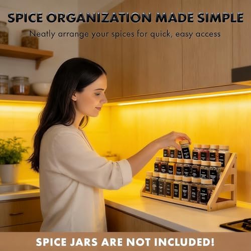Spice Rack, Spice Organizer -3 Tier Bamboo Spice Racks, Solution for Spice Storage in Kitchens, Countertops，Storage Rooms and Other Places