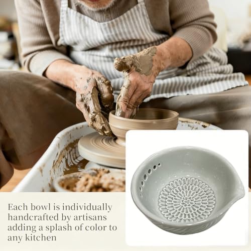 Garlic Grater Plate, Herb Stripper Bowl, Handmade Garlic Grater Herb Bowl, Grater Plate With Drainage Port, Easy Cook For Garlic, Herb, Ginger, Cooking Lover (7-hole light green)